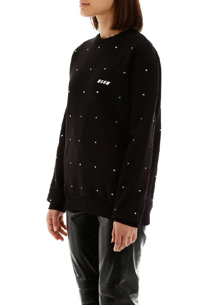 Shop Msgm Allover Heart Embellished Sweatshirt In Black