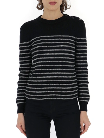 Shop Saint Laurent Striped Knitted Sweater In Black