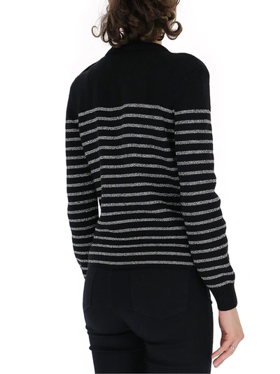 Shop Saint Laurent Striped Knitted Sweater In Black