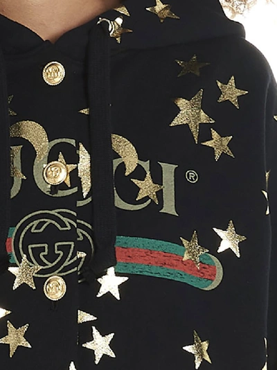 Shop Gucci Stars And Moon Logo Print Hoodie In Black