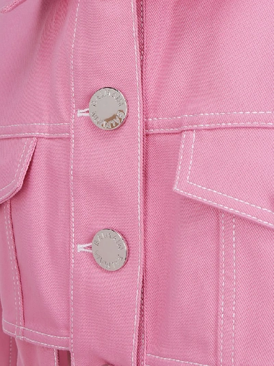 Shop Balmain Cropped Denim Jacket In Pink