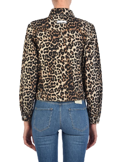Shop Ganni Leopard Print Denim Jacket In Multi