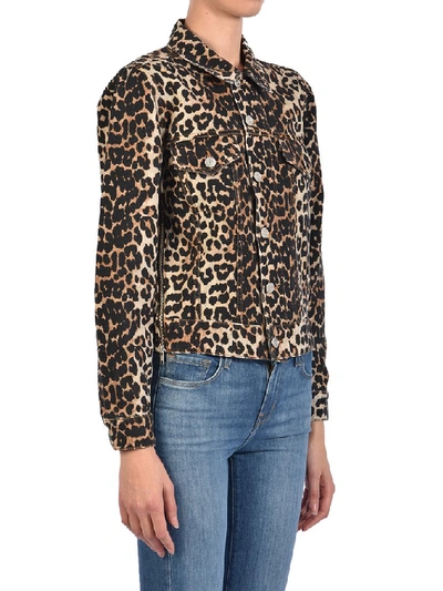 Shop Ganni Leopard Print Denim Jacket In Multi