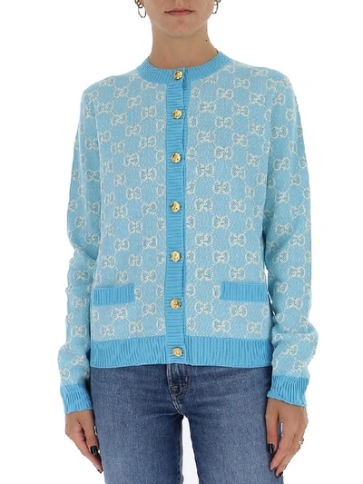 Shop Gucci Gg Piquet Cardigan In Blue