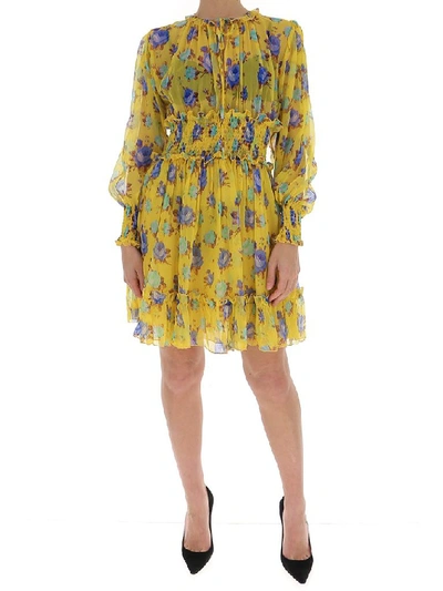 Shop Msgm Floral Ruffled Mini Dress In Yellow