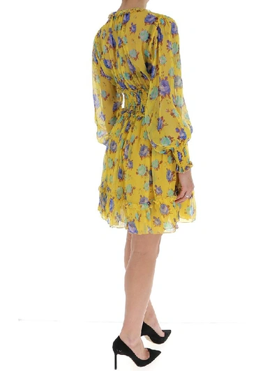 Shop Msgm Floral Ruffled Mini Dress In Yellow
