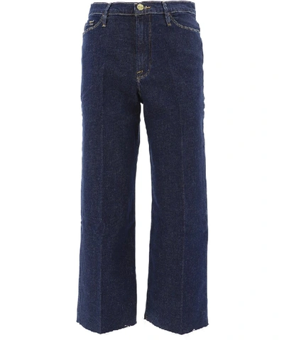 Shop Frame Ali Wide Crop Raw Edge Jeans In Blue