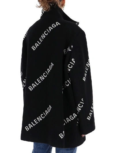 Shop Balenciaga Allover Logo Coat In Black