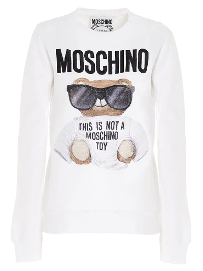 Shop Moschino Teddy Crewneck Pullover In White