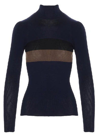 Shop Fendi Contrasting Stripe Roll Neck Sweater In Blue