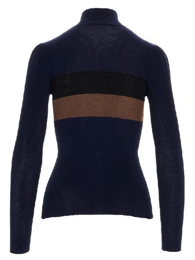 Shop Fendi Contrasting Stripe Roll Neck Sweater In Blue