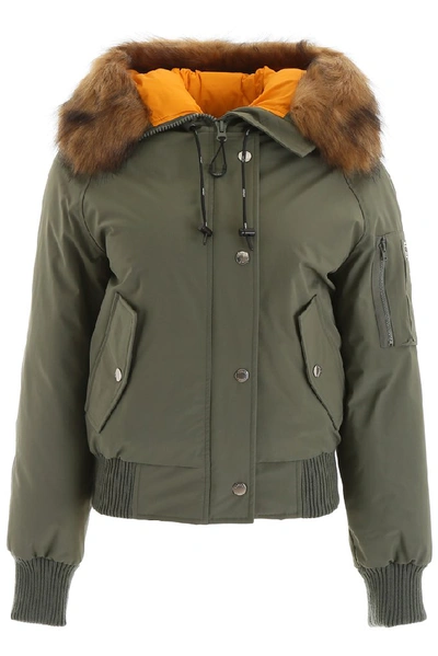 Shop Kenzo Hooded Bomber Jacket In Green