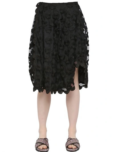 Simone Rocha Floral Embroidered Tulle Skirt In Black