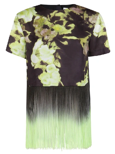 Shop Msgm Floral Fringed T In Green