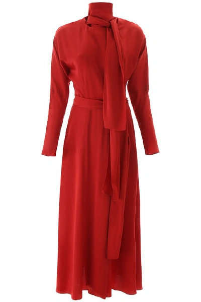 Sies Marjan Viscose Satin Tie-neck Wrap Dress In Red