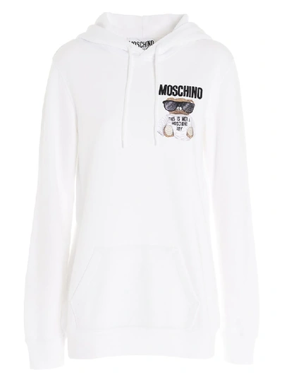 Shop Moschino Teddy Print Hoodie In White