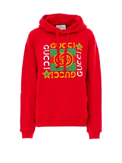 Shop Gucci Logo Hoodie In Red