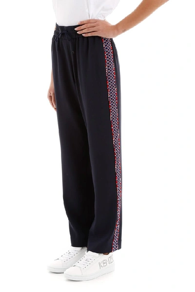 Shop Kenzo Cropped Straight Fit Track Pants In Navy