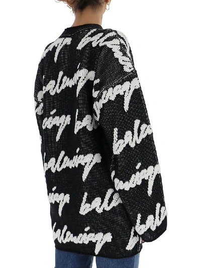 Shop Balenciaga Crewneck 3d Scribble Knit Sweater In Multi