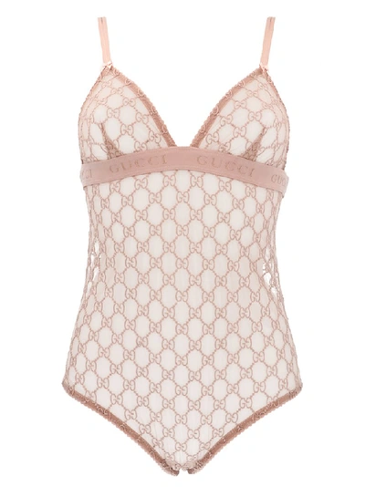 Shop Gucci All Over Gg Logo Bodysuit In Pink