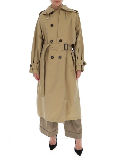 Shop Max Mara The Cube Double Breasted Belted Coat In Beige