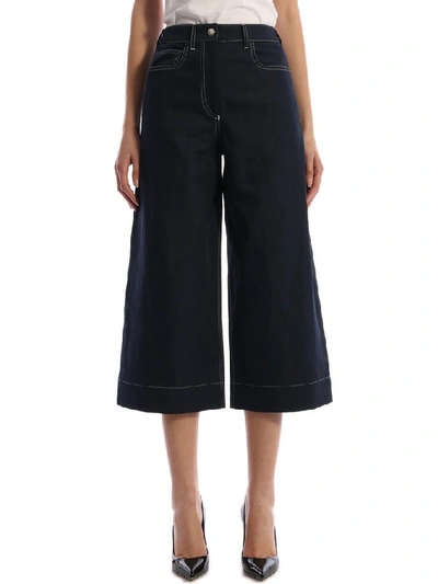 Shop Kenzo Cropped Culotte Pants In Navy