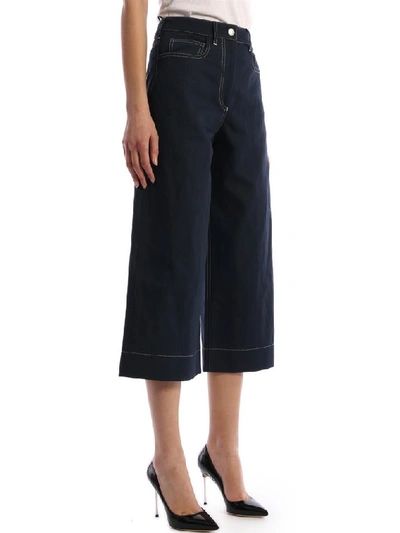Shop Kenzo Cropped Culotte Pants In Navy