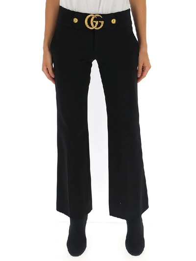 Shop Gucci Gg Belted Flare Pants In Black