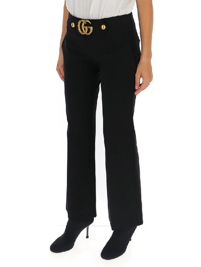 Shop Gucci Gg Belted Flare Pants In Black