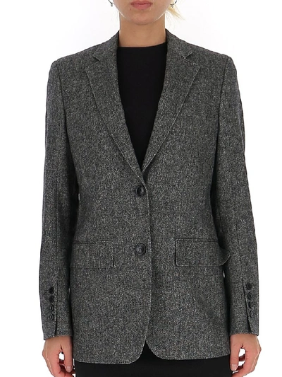 Shop Burberry Single Breasted Tweed Blazer In Grey