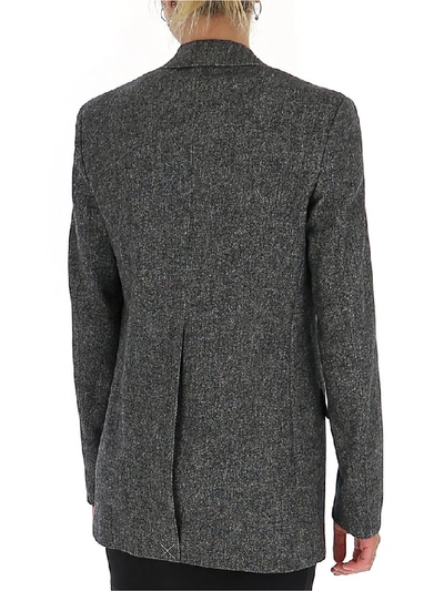 Shop Burberry Single Breasted Tweed Blazer In Grey