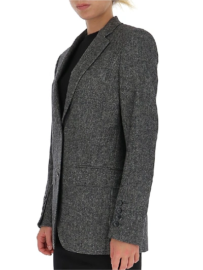 Shop Burberry Single Breasted Tweed Blazer In Grey