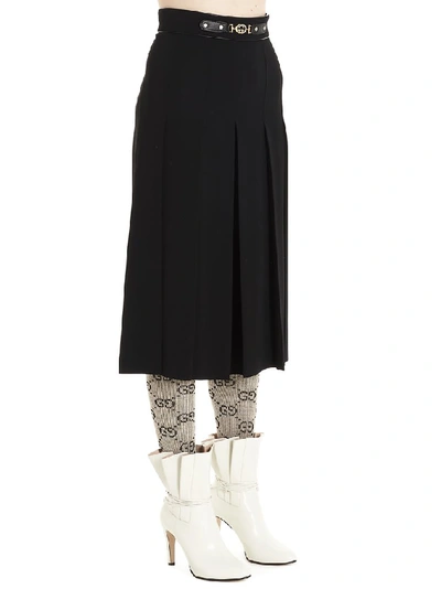 Shop Gucci Pleated Wide Leg Pants In Black