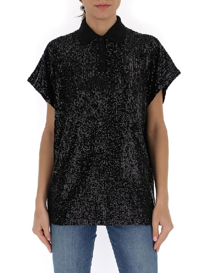 Shop Saint Laurent Sequins Polo Shirt In Black