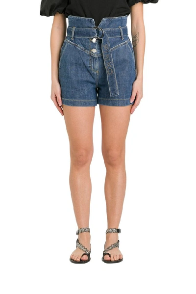 Shop Pinko Belted High Rise Shorts In Blue
