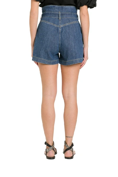 Shop Pinko Belted High Rise Shorts In Blue