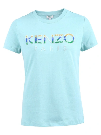Shop Kenzo Sequinned Logo T In Blue