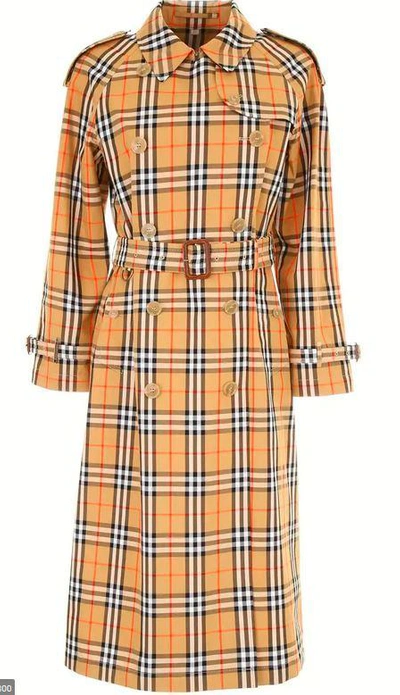 Shop Burberry Vintage Check Belted Trench Coat In Multi
