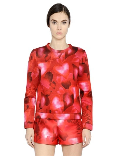 Shop Valentino Hearts Printed Techno Jersey Sweatshirt In Red/pink