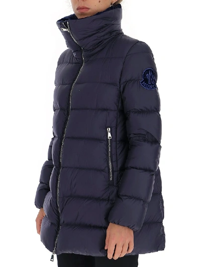 Shop Moncler Zipped High Collar Puffer Jacket In Blue