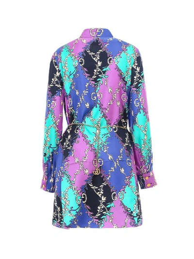 Shop Gucci All Over Logo Print Shirt Dress In Multi