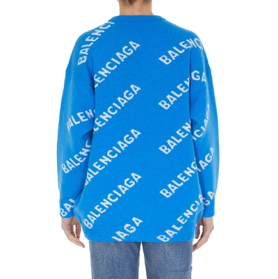 Shop Balenciaga Logo Knitted Sweater In Blue