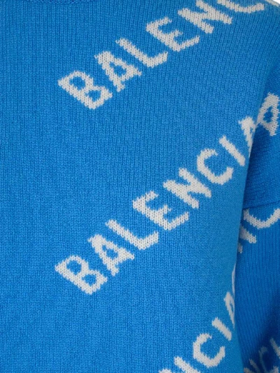 Shop Balenciaga Logo Knitted Sweater In Blue