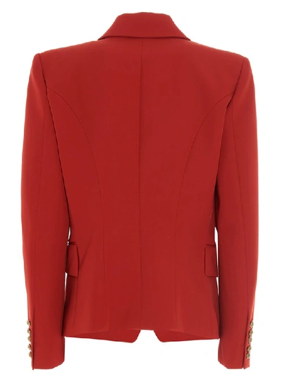 Shop Balmain Double Breasted Blazer In Red