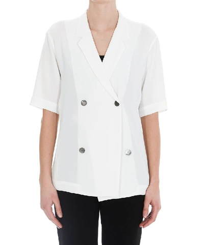 Shop Alberto Biani Double Breasted Short Sleeve Blazer In White