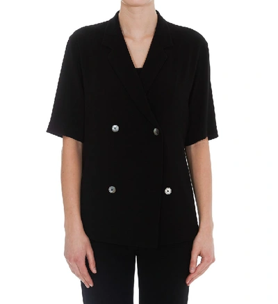 Shop Alberto Biani Double Breasted Short Sleeve Blazer In Black