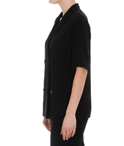 Shop Alberto Biani Double Breasted Short Sleeve Blazer In Black