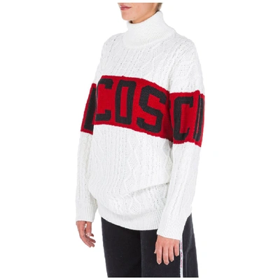 Shop Gcds Logo Turtleneck Cable Knit Sweater In White