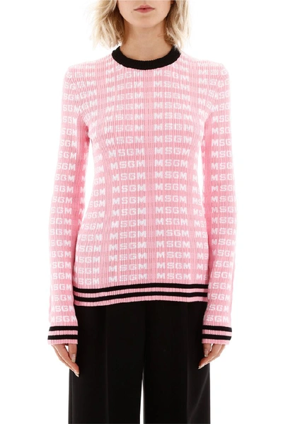 Shop Msgm Allover Logo Sweater In Pink