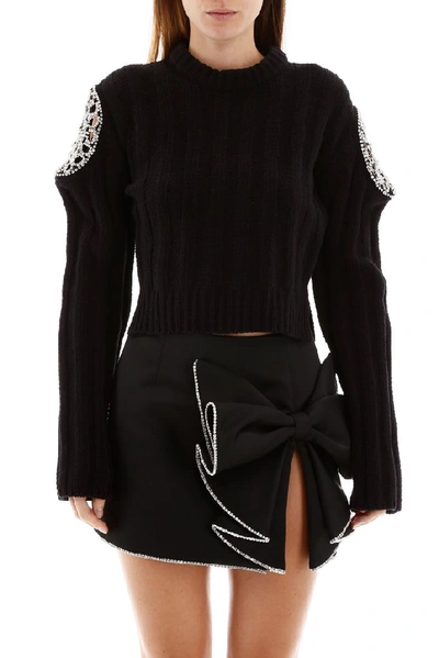 Shop Area Embellished Cropped Knitted Sweater In Black